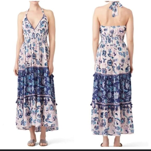 NWTs RAGA Waiola Tassel Floral Tiered Halter Maxi Dress Size Medium - Picture 1 of 9